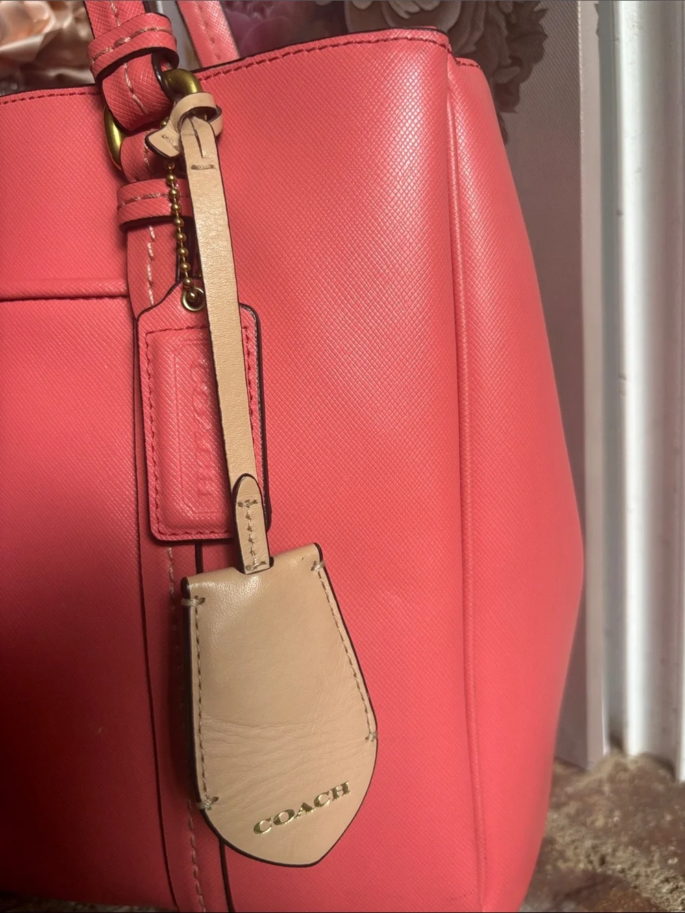 🌸 COACH Peyton Leather Jordan Double Zip Carryall in Coral (#F25669) 🌸